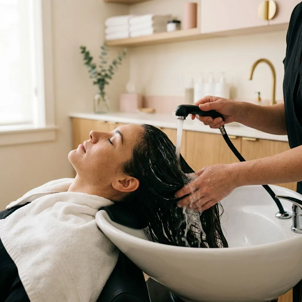 A hair hydration treatment rinsed at the basin
