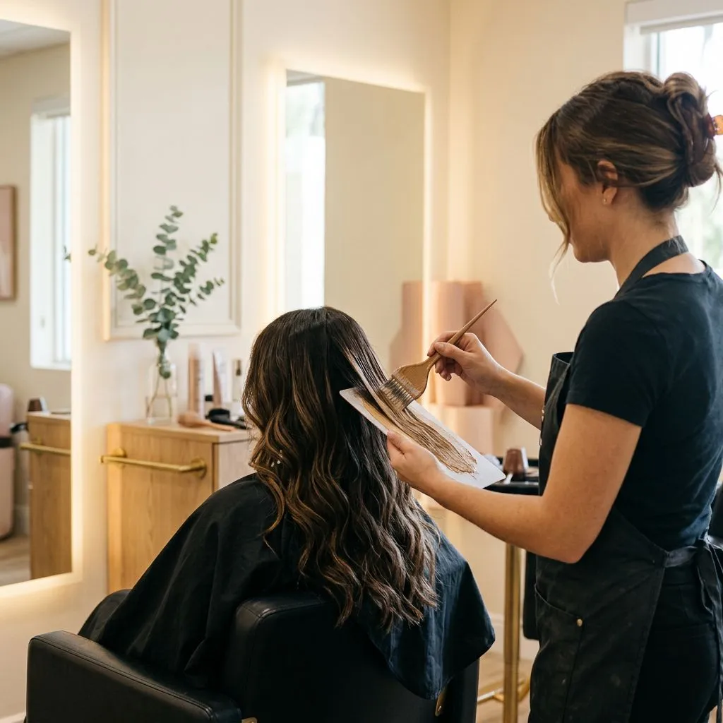 Balayage painted by hand on long dark hair