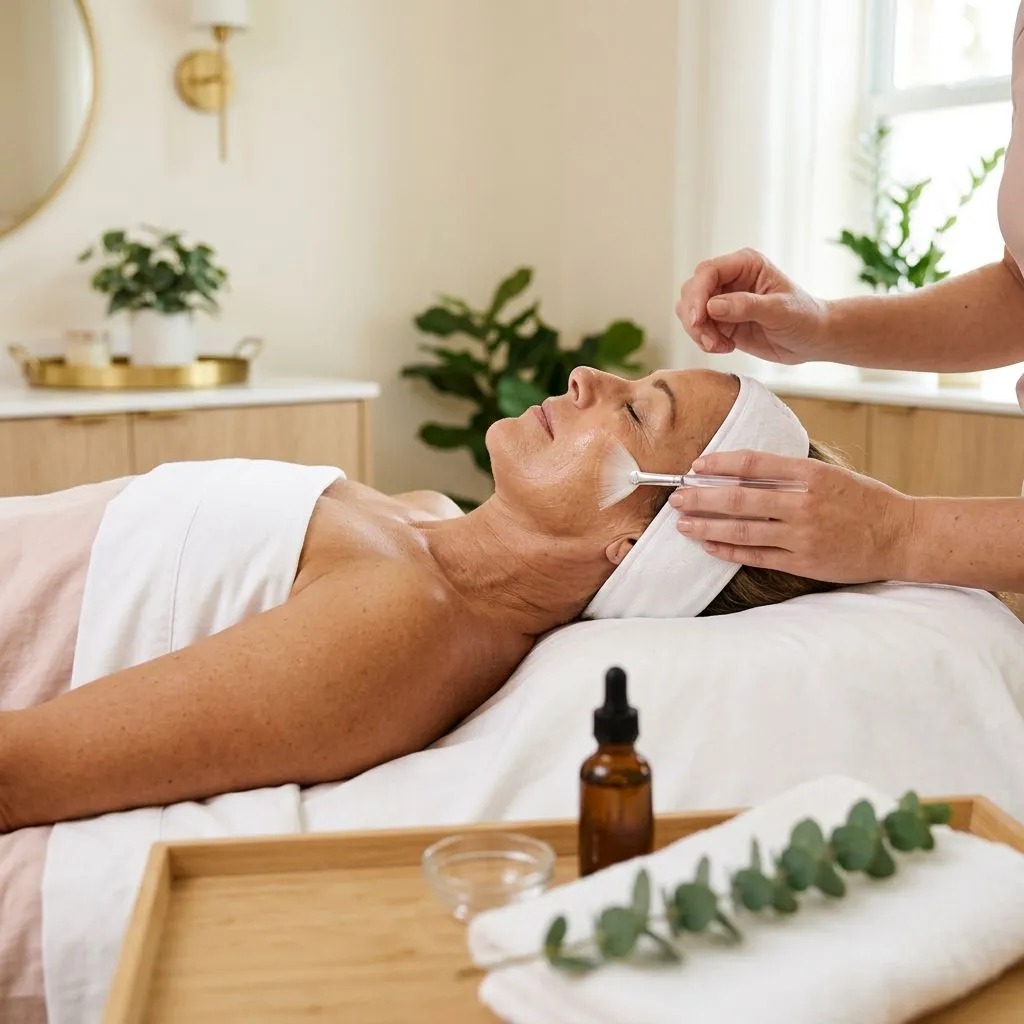A Mesoestetic anti-aging facial: serum applied with a soft brush
