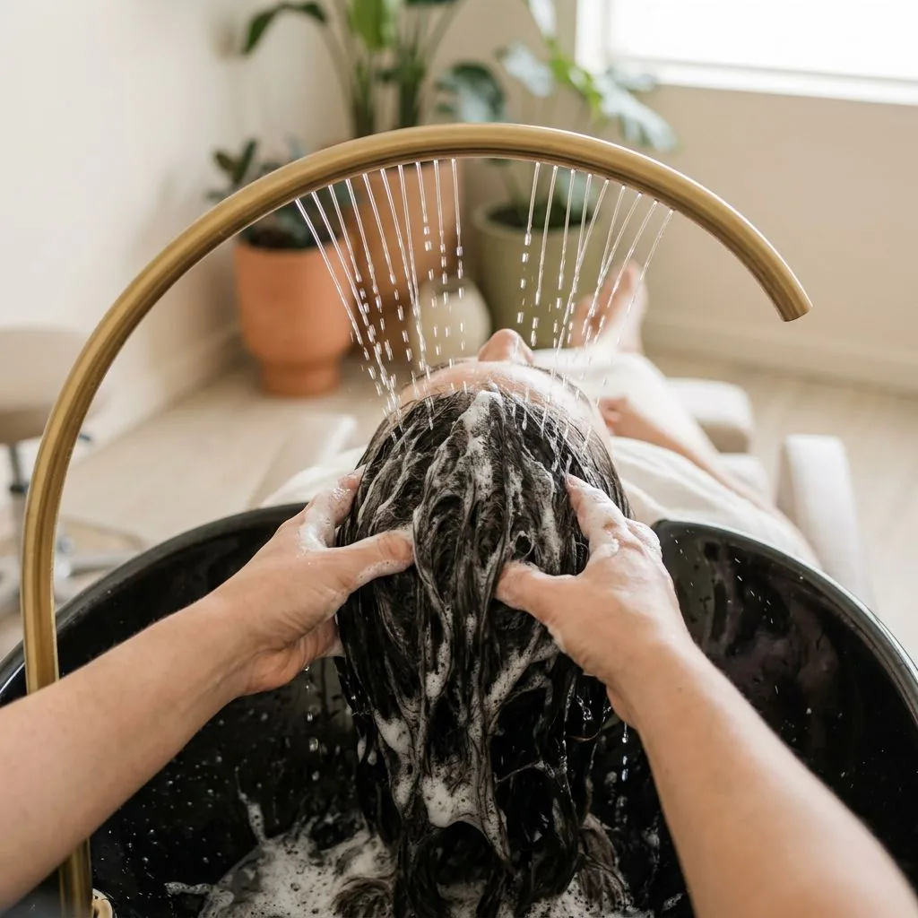 Deep scalp detox: a foam cleanse under the head spa water arc clears oil and buildup