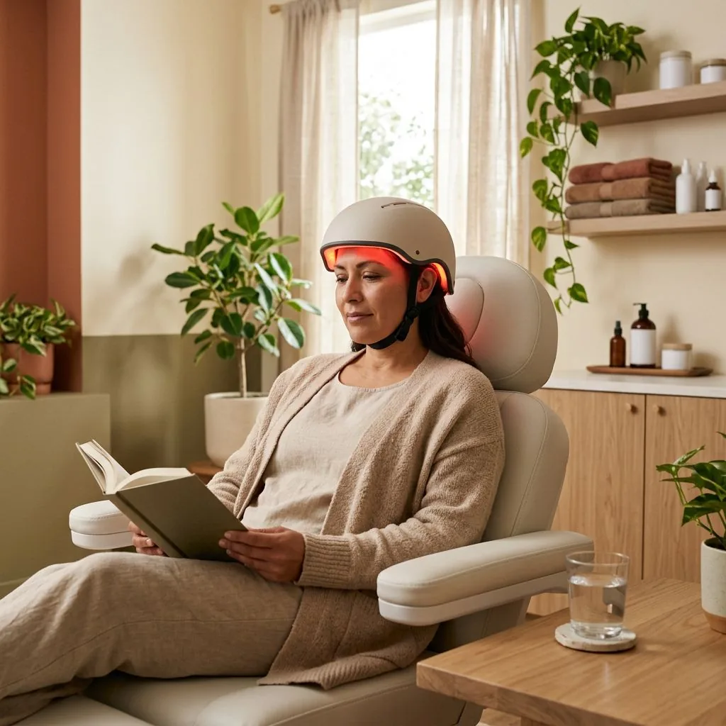 A low-level laser therapy session for thinning hair