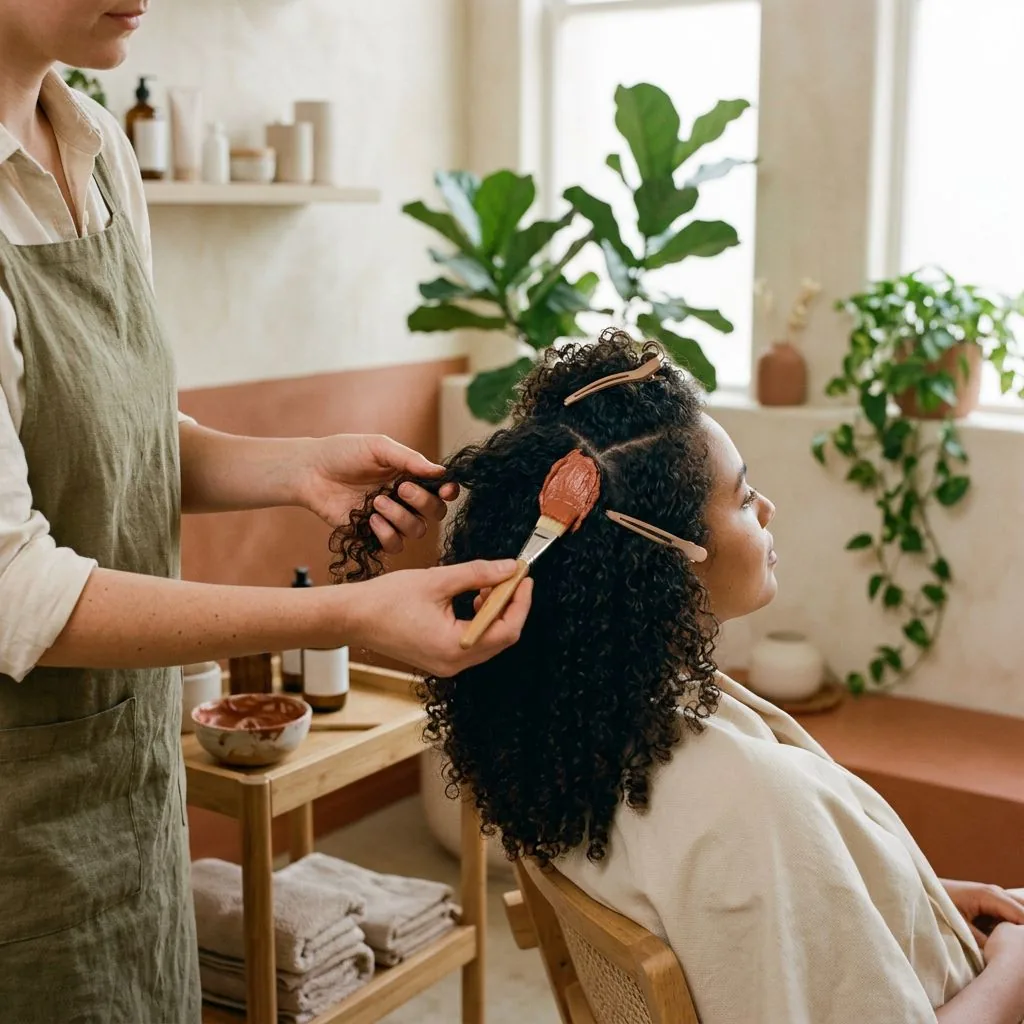 A clay mask applied at the scalp to balance an oily, flaky scalp
